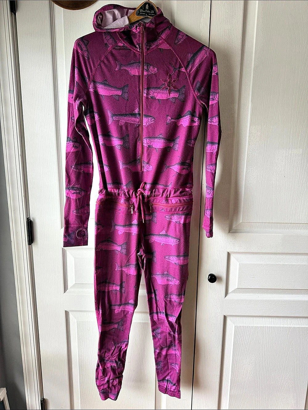 Airblaster Ninja Suit Pink & Purple Hooded Jumpsuit Small Women’s Fish Print